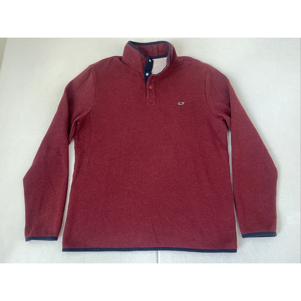 Vineyard Vines Mens Medium 1/4 Snap Pullover Burgundy Red Fleece Sweater